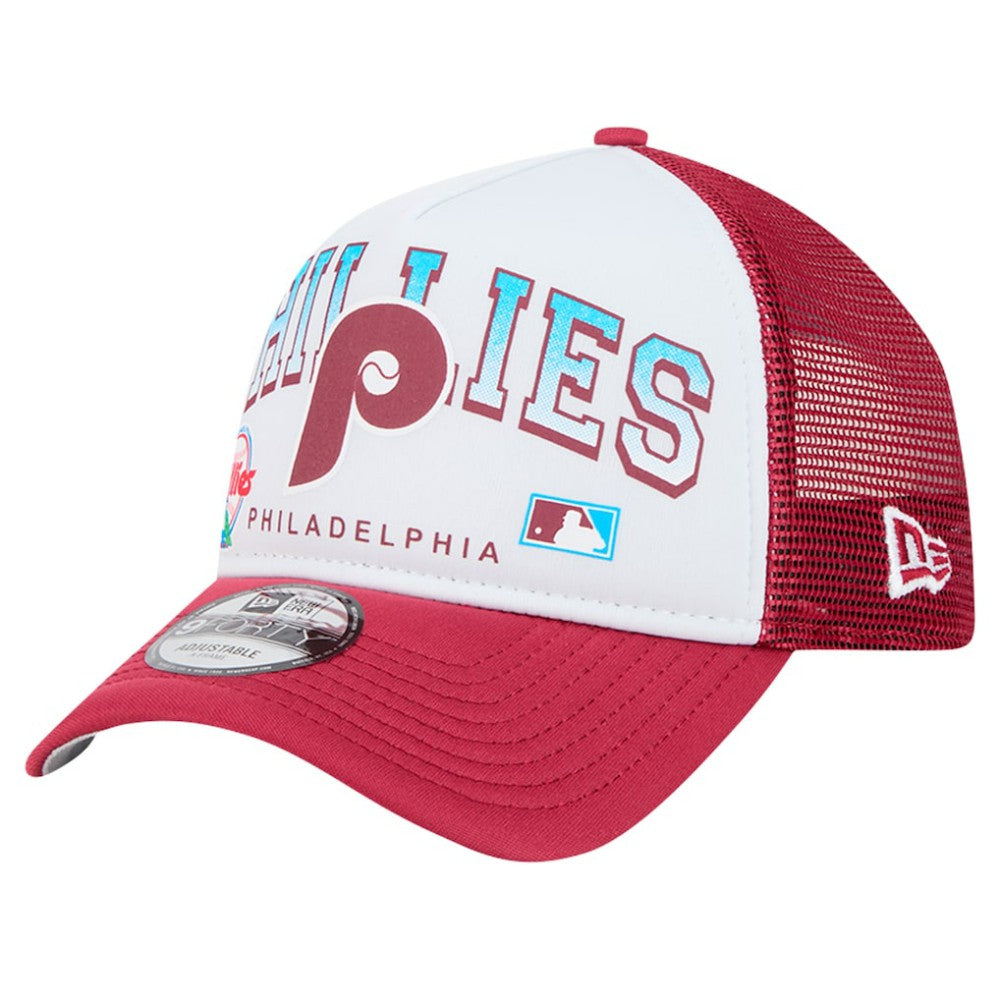 Philadelphia Phillies New Era Retro Wordmark 9FORTY A-Frame Trucker Adjustable Hat - White - New Era on Sale