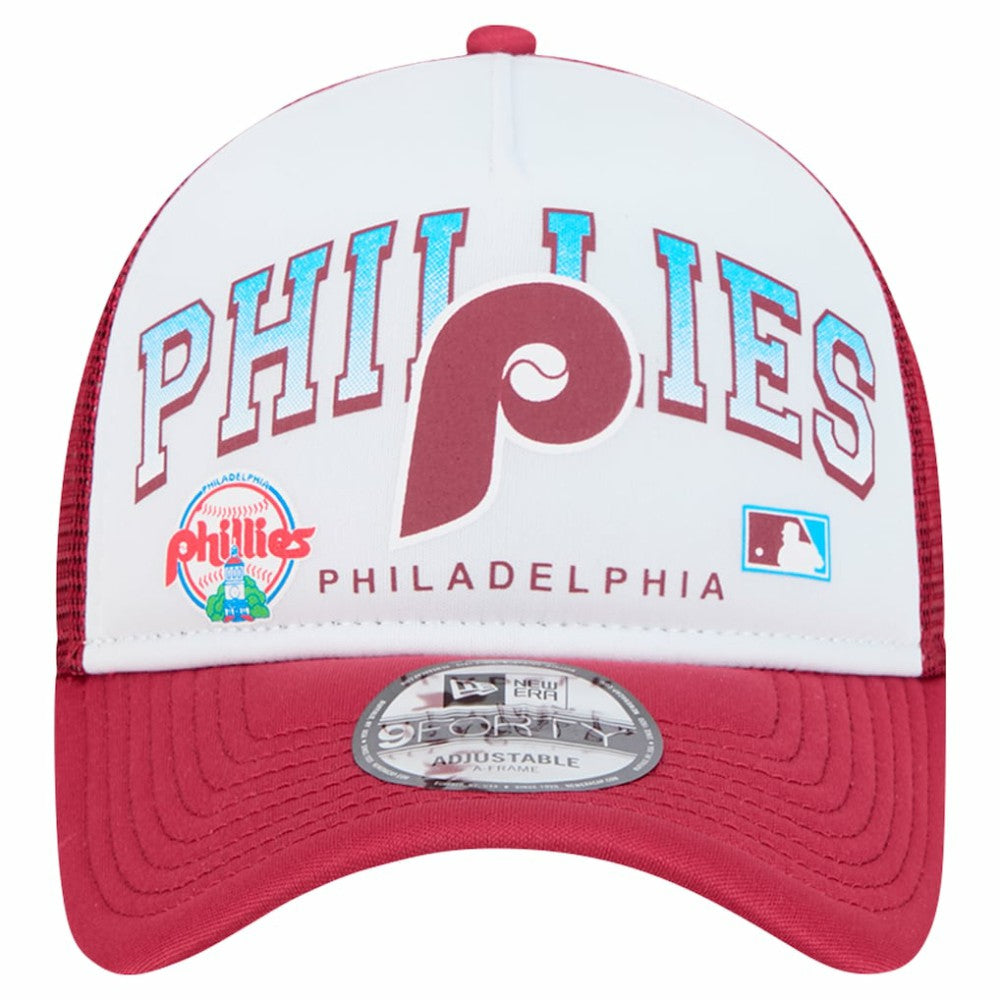 Philadelphia Phillies New Era Retro Wordmark 9FORTY A-Frame Trucker Adjustable Hat - White - New Era on Sale
