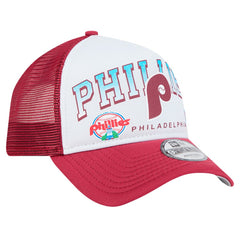 Philadelphia Phillies New Era Retro Wordmark 9FORTY A-Frame Trucker Adjustable Hat - White - New Era on Sale