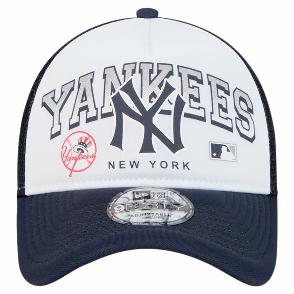 New York Yankees New Era Retro Wordmark 9FORTY A-Frame Trucker Adjustable Hat - White - New Era Discount