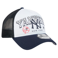 New York Yankees New Era Retro Wordmark 9FORTY A-Frame Trucker Adjustable Hat - White - New Era Discount