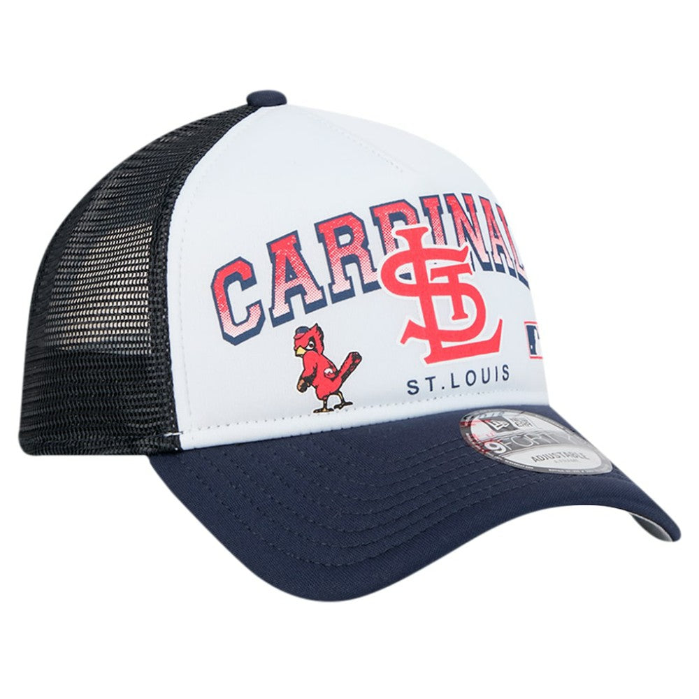St. Louis Cardinals New Era Retro Wordmark 9FORTY A-Frame Trucker Adjustable Hat - White - New Era Discount