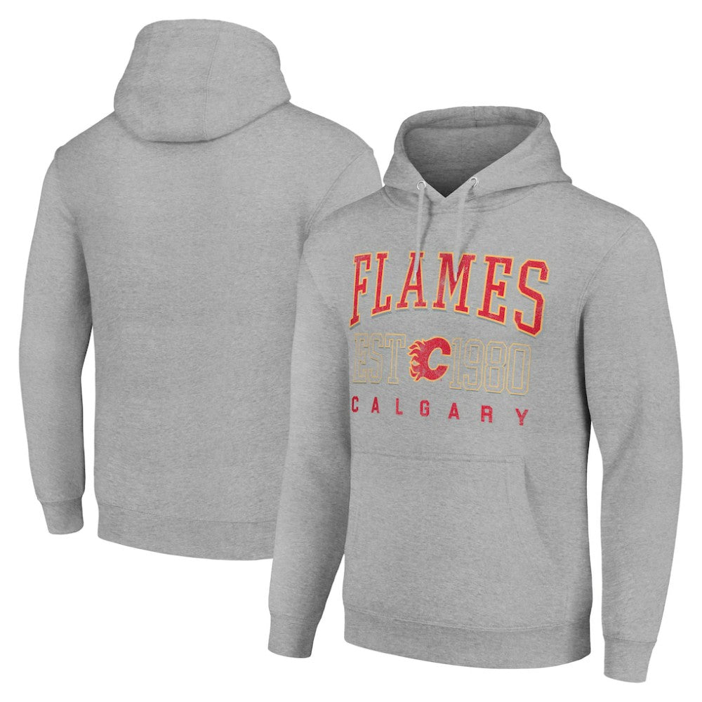 Calgary Flames Starter Retro Graphic Pullover Hoodie - Heather Gray - NHL 201066276