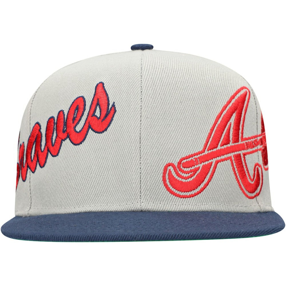 Atlanta Braves Mitchell & Ness Knock Out Panel Snapback Hat - Gray/Navy - Mitchell & Ness Discount