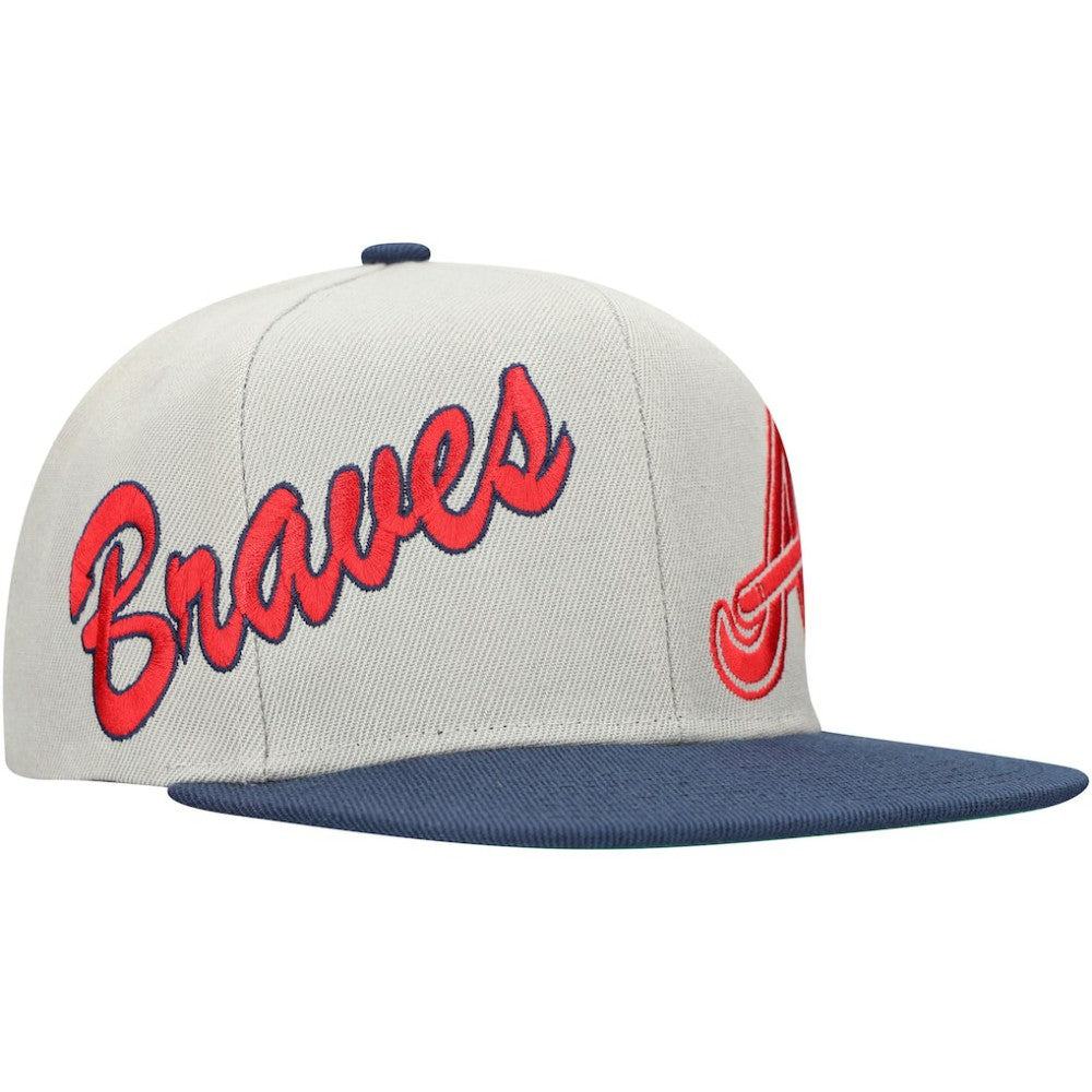 Atlanta Braves Mitchell & Ness Knock Out Panel Snapback Hat - Gray/Navy - Mitchell & Ness Discount