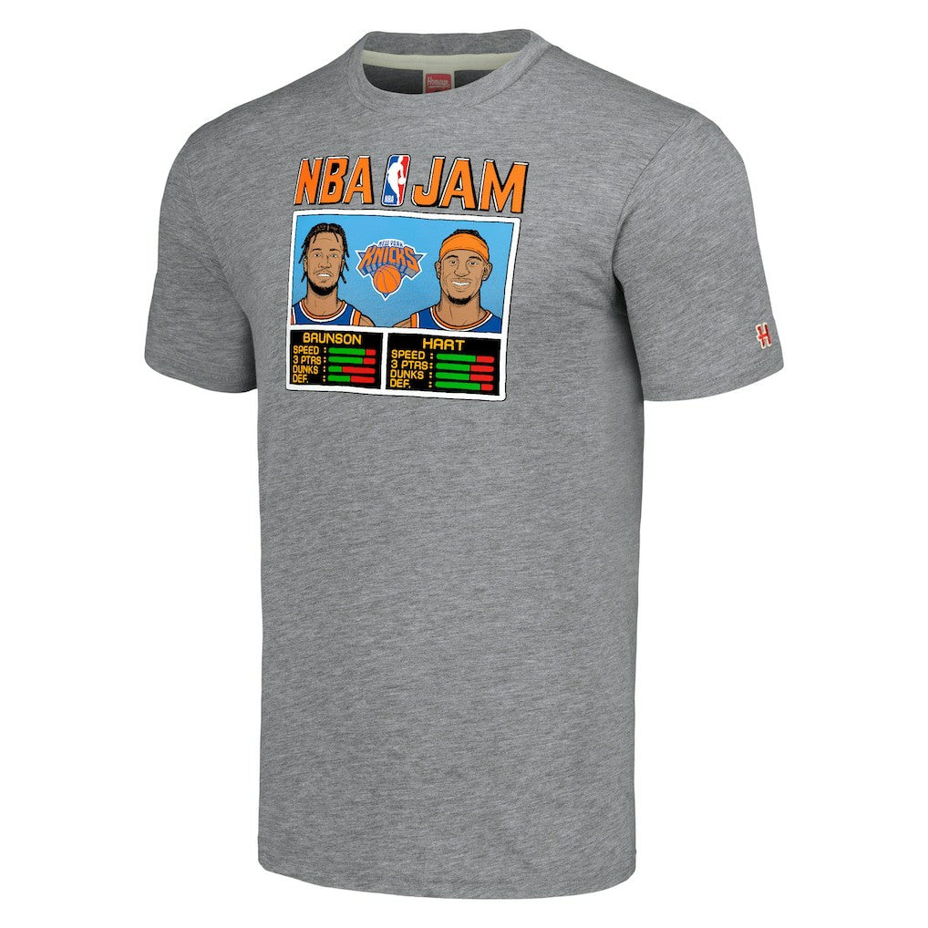 Jalen Brunson & Josh Hart New York Knicks Homage Unisex NBA Jam Tri-Blend T-Shirt Gray