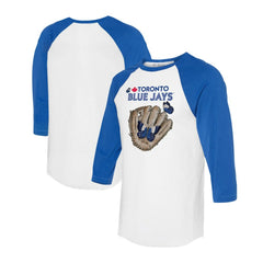 Toronto Blue Jays Tiny Turnip Unisex Butterfly Glove 3/4-Sleeve Raglan T-Shirt - White/Royal - MLB Sale
