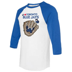 Toronto Blue Jays Tiny Turnip Unisex Butterfly Glove 3/4-Sleeve Raglan T-Shirt - White/Royal - MLB Sale