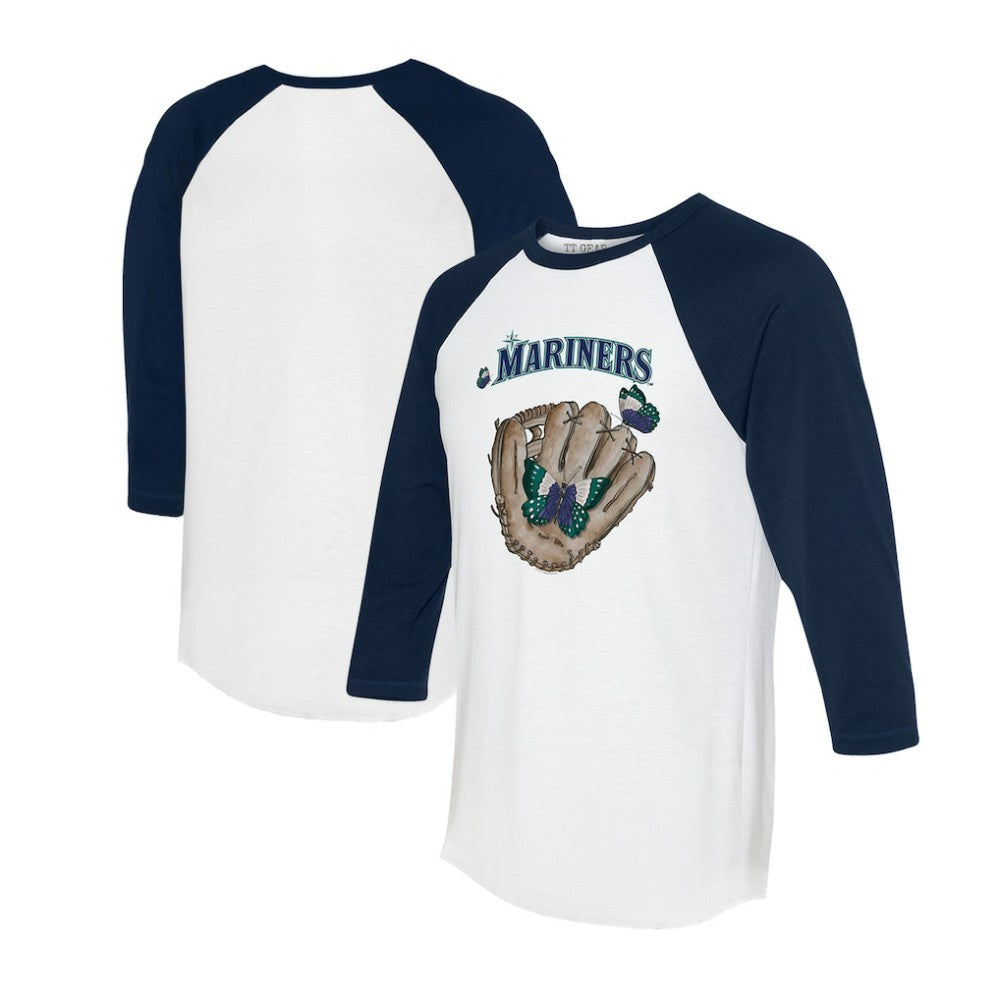 Seattle Mariners Tiny Turnip Unisex Butterfly Glove 3/4-Sleeve Raglan T-Shirt - White/Navy - MLB on Sale