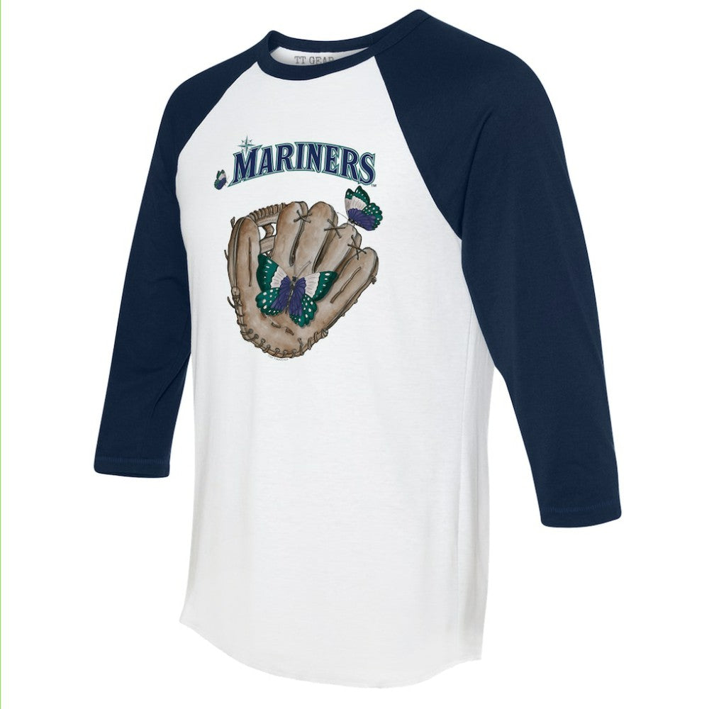 Seattle Mariners Tiny Turnip Unisex Butterfly Glove 3/4-Sleeve Raglan T-Shirt - White/Navy - MLB on Sale