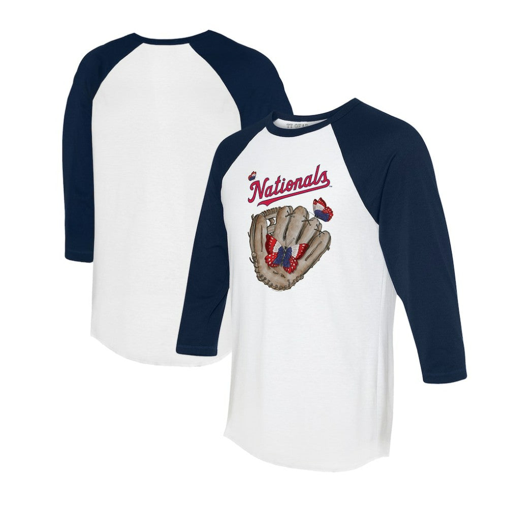 Washington Nationals Tiny Turnip Unisex Butterfly Glove 3/4-Sleeve Raglan T-Shirt - White/Navy - MLB Sale
