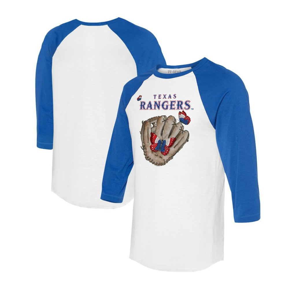 Texas Rangers Tiny Turnip Unisex Butterfly Glove 3/4-Sleeve Raglan T-Shirt - White/Royal - MLB Sale