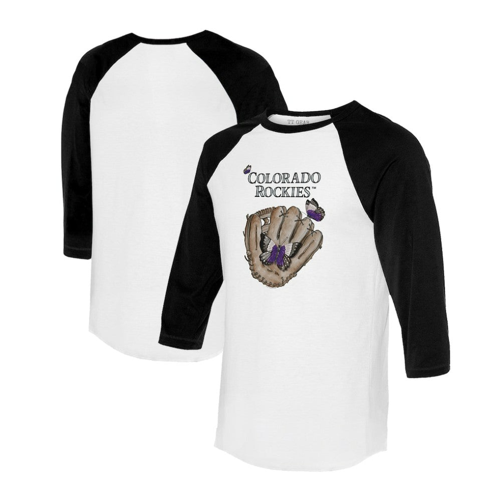 Colorado Rockies Tiny Turnip Unisex Butterfly Glove 3/4-Sleeve Raglan T-Shirt - White/Black - MLB Online