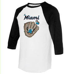 Miami Marlins Tiny Turnip Unisex Butterfly Glove 3/4-Sleeve Raglan T-Shirt - White/Black - MLB on Sale