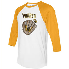 San Diego Padres Tiny Turnip Unisex Butterfly Glove 3/4-Sleeve Raglan T-Shirt - White/Gold - MLB Sale