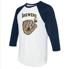 Milwaukee Brewers Tiny Turnip Unisex Butterfly Glove 3/4-Sleeve Raglan T-Shirt - White/Navy - MLB Discount