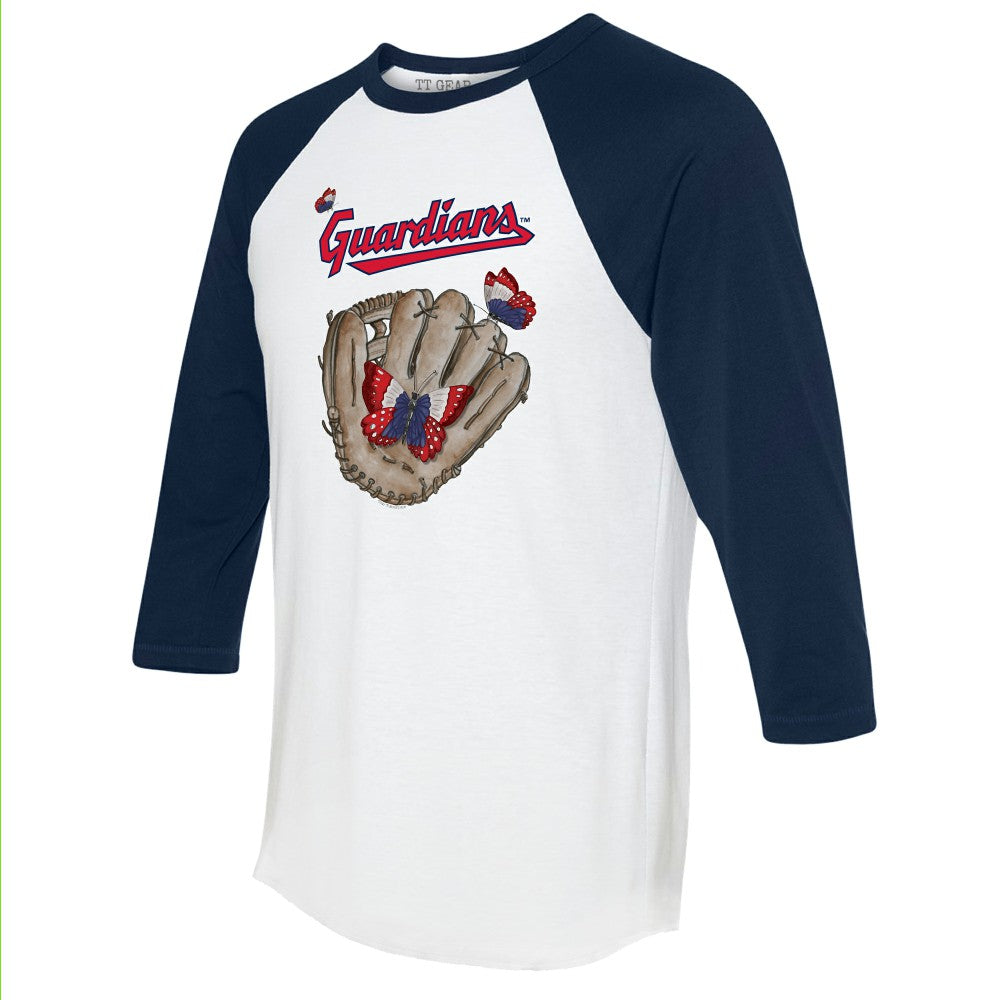 Cleveland Guardians Tiny Turnip Unisex Butterfly Glove 3/4-Sleeve Raglan T-Shirt - White/Navy - MLB Online