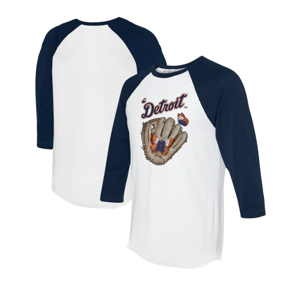 Detroit Tigers Tiny Turnip Unisex Butterfly Glove 3/4-Sleeve Raglan T-Shirt - White/Navy - MLB Online