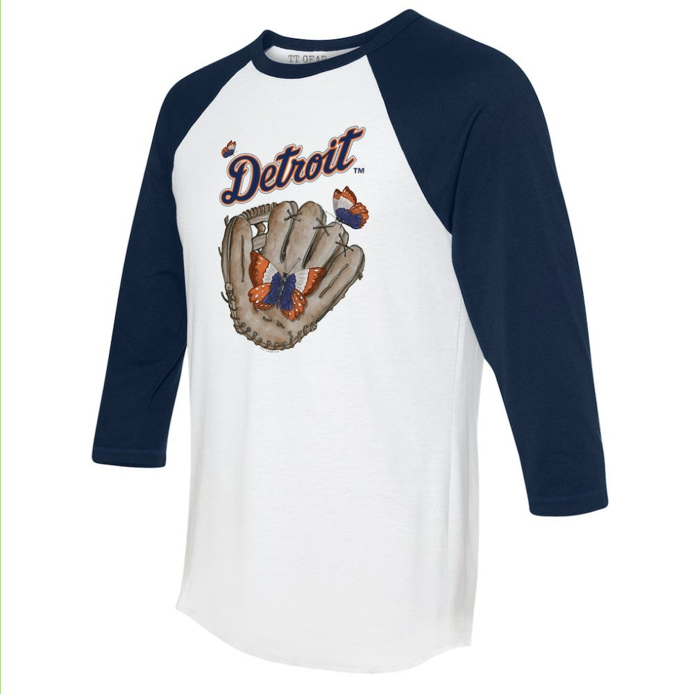 Detroit Tigers Tiny Turnip Unisex Butterfly Glove 3/4-Sleeve Raglan T-Shirt - White/Navy - MLB Online