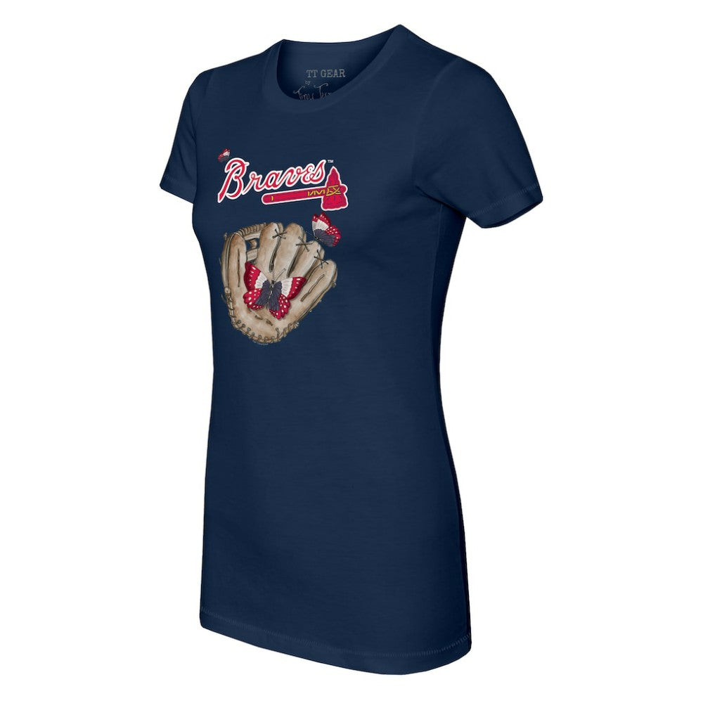 Atlanta Braves Tiny Turnip Women's Butterfly Glove T-Shirt - Navy - MLB Sale