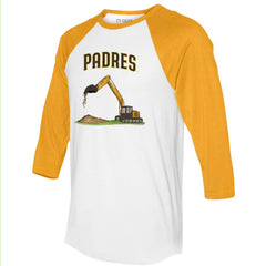 San Diego Padres Tiny Turnip Unisex Excavator 3/4-Sleeve Raglan T-Shirt - White/Gold - MLB Discount