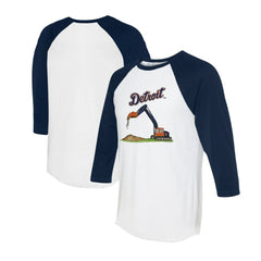 Detroit Tigers Tiny Turnip Unisex Excavator 3/4-Sleeve Raglan T-Shirt - White/Navy - MLB Lifestyle