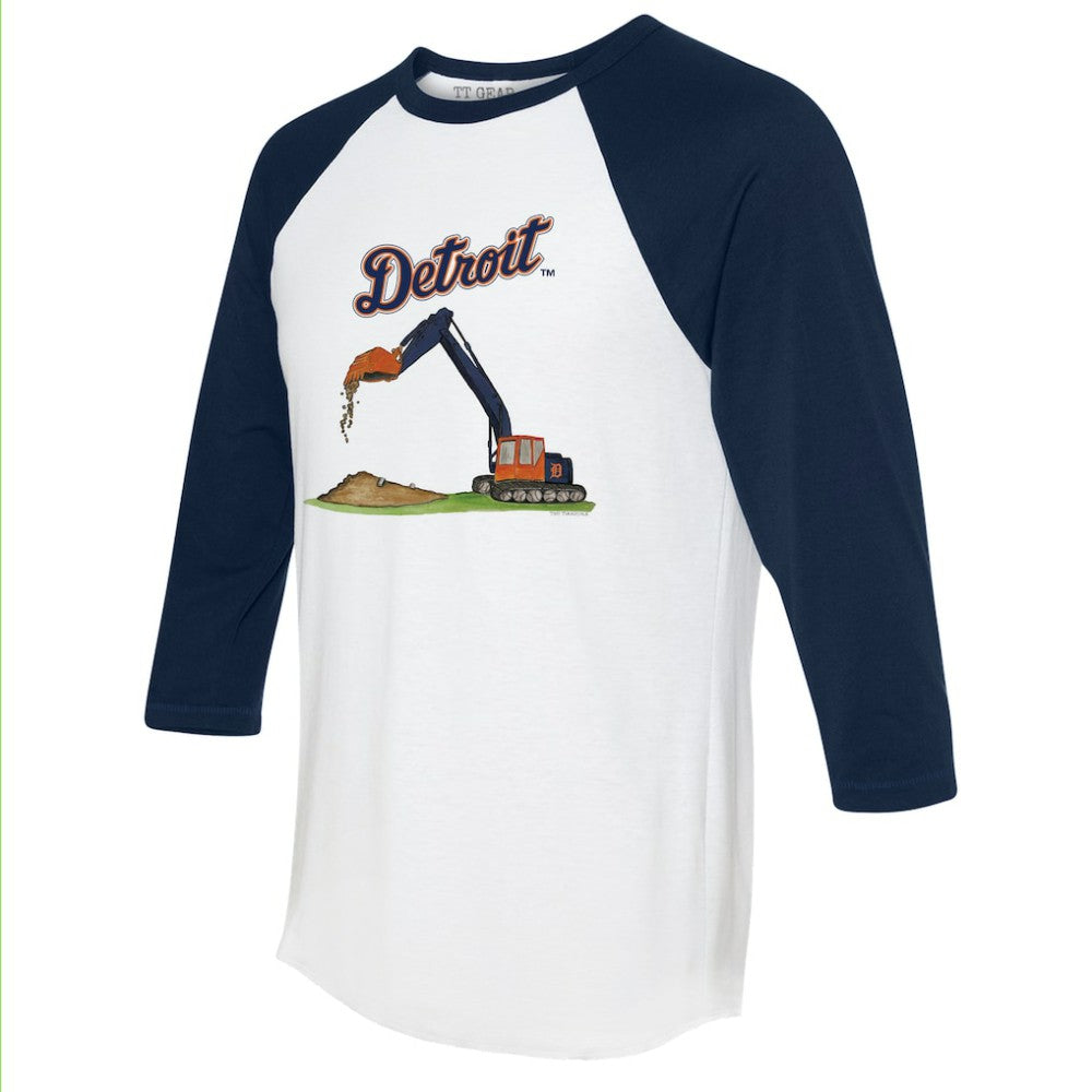 Detroit Tigers Tiny Turnip Unisex Excavator 3/4-Sleeve Raglan T-Shirt - White/Navy - MLB Lifestyle