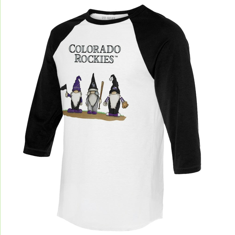 Colorado Rockies Tiny Turnip Unisex Gnomes 3/4-Sleeve Raglan T-Shirt - White/Black - MLB Discount