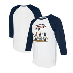 Detroit Tigers Tiny Turnip Unisex Gnomes 3/4-Sleeve Raglan T-Shirt - White/Navy - MLB Discount