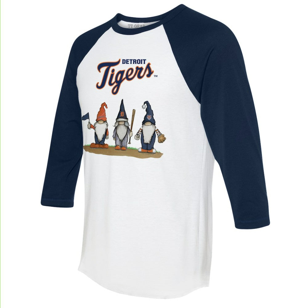 Detroit Tigers Tiny Turnip Unisex Gnomes 3/4-Sleeve Raglan T-Shirt - White/Navy - MLB Discount