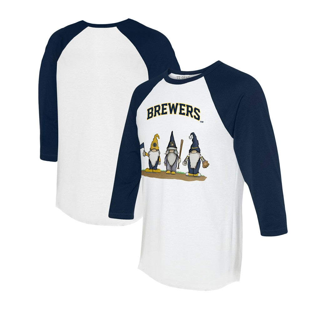 Milwaukee Brewers Tiny Turnip Unisex Gnomes 3/4-Sleeve Raglan T-Shirt - White/Navy - MLB on Sale