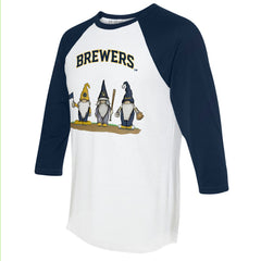 Milwaukee Brewers Tiny Turnip Unisex Gnomes 3/4-Sleeve Raglan T-Shirt - White/Navy - MLB on Sale