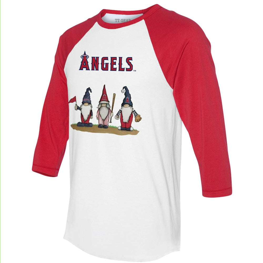 Los Angeles Angels Tiny Turnip Unisex Gnomes 3/4-Sleeve Raglan T-Shirt - White/Red - MLB Online