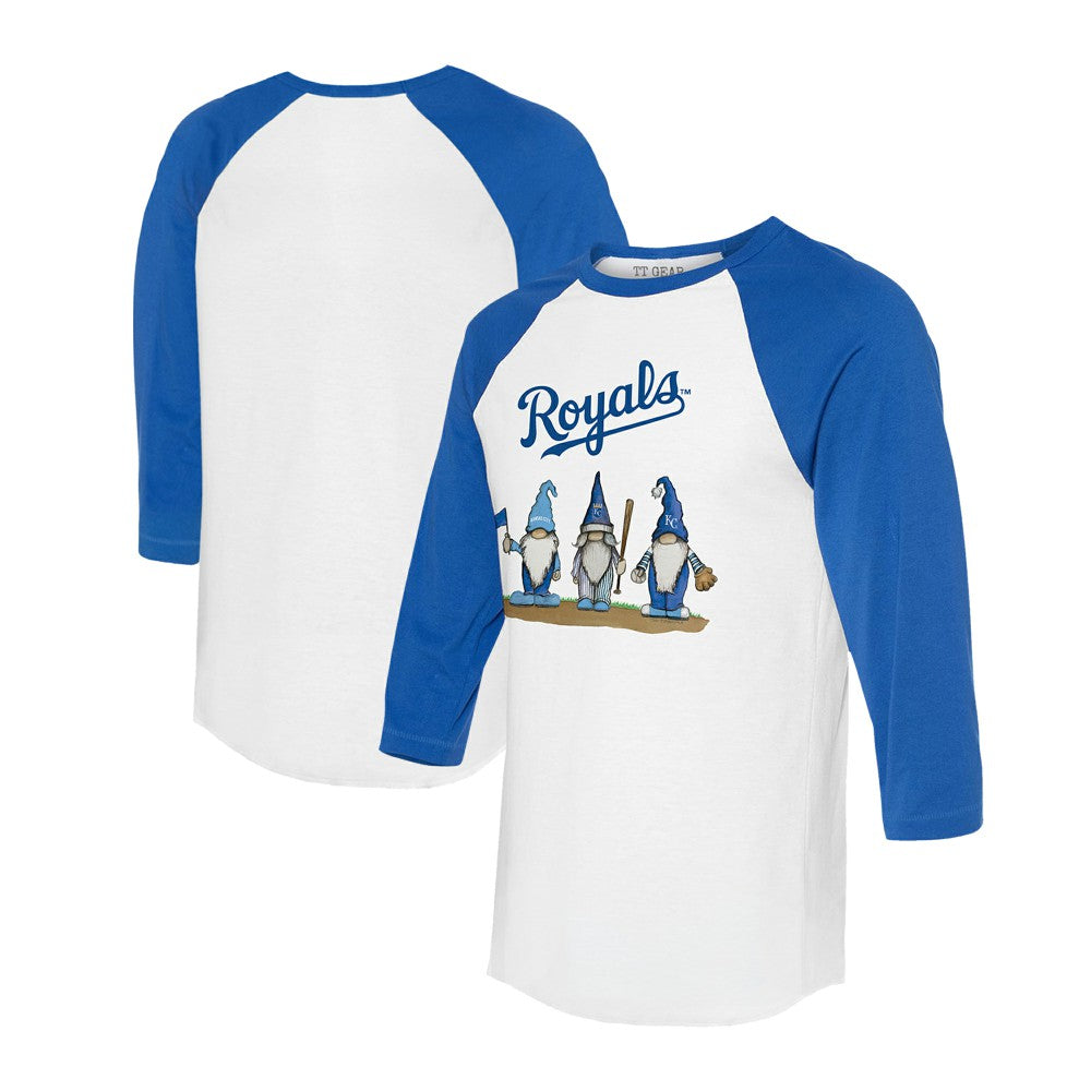 Kansas City Royals Tiny Turnip Unisex Gnomes 3/4-Sleeve Raglan T-Shirt - White/Royal - MLB on Sale