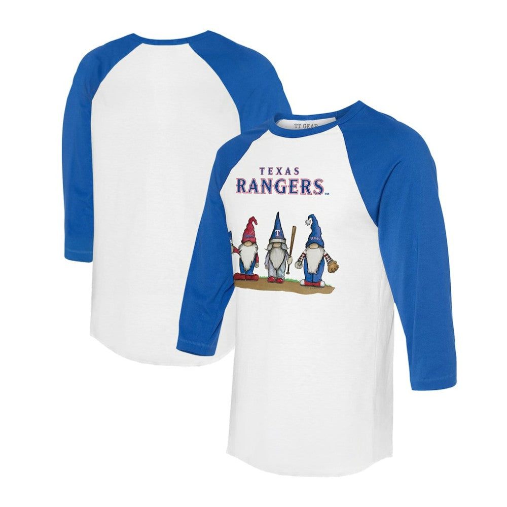 Texas Rangers Tiny Turnip Unisex Gnomes 3/4-Sleeve Raglan T-Shirt - White/Royal - MLB Online