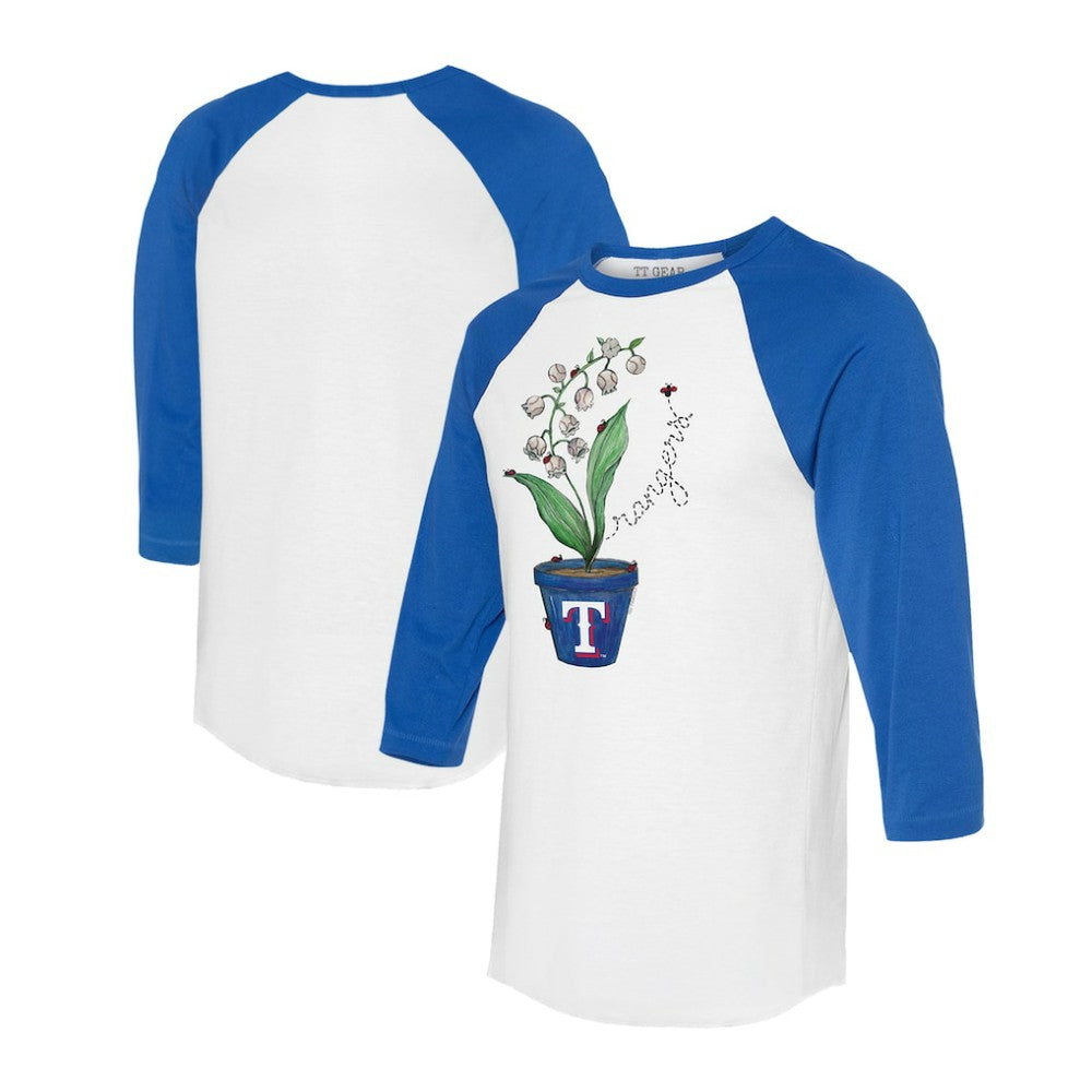 Texas Rangers Tiny Turnip Unisex Lilies & Ladybugs 3/4-Sleeve Raglan T-Shirt - White/Royal - MLB Lifestyle