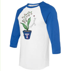 Texas Rangers Tiny Turnip Unisex Lilies & Ladybugs 3/4-Sleeve Raglan T-Shirt - White/Royal - MLB Lifestyle