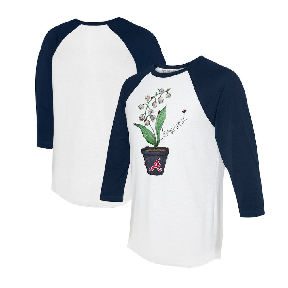 Atlanta Braves Tiny Turnip Unisex Lilies & Ladybugs 3/4-Sleeve Raglan T-Shirt - White/Navy - MLB Discount