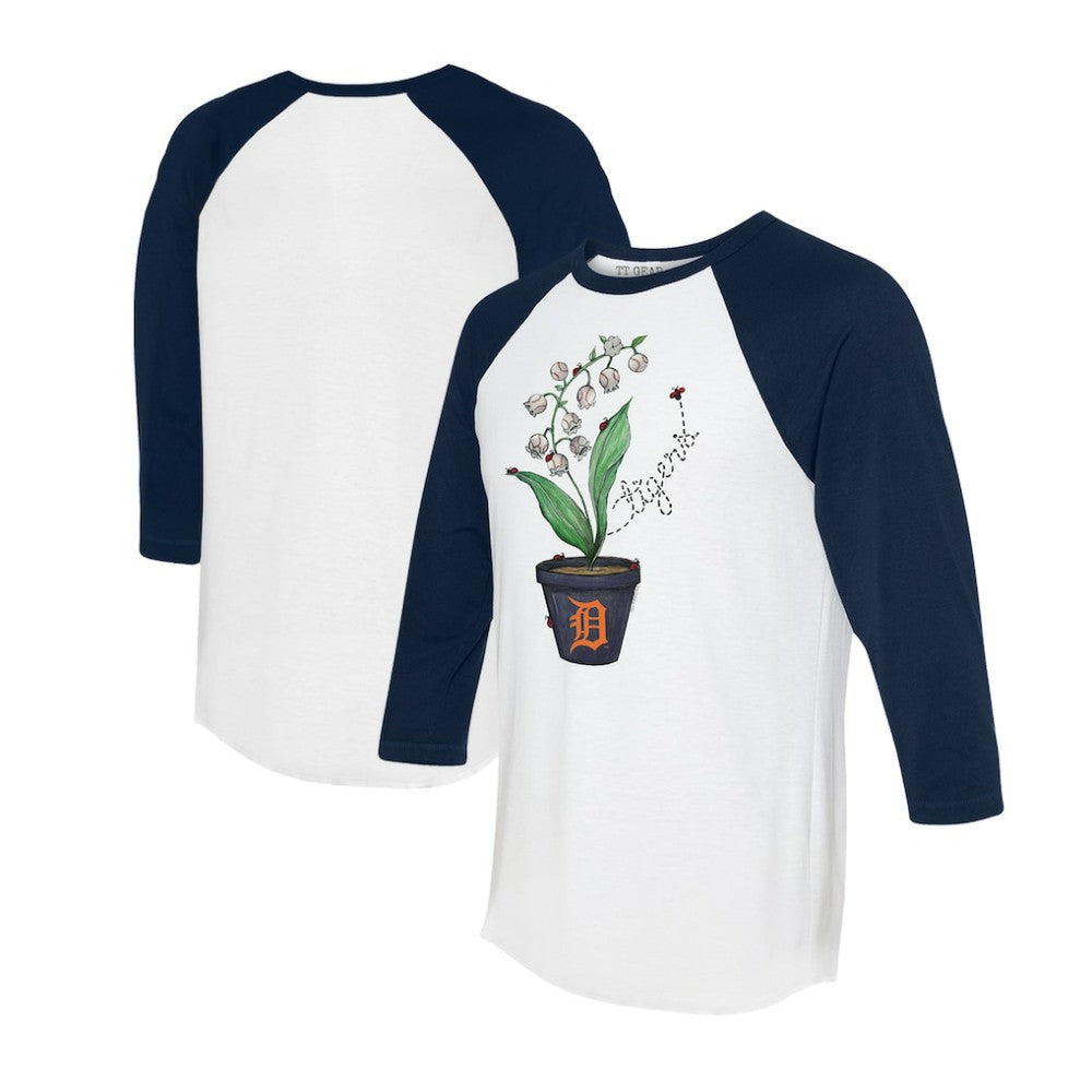 Detroit Tigers Tiny Turnip Unisex Lilies & Ladybugs 3/4-Sleeve Raglan T-Shirt - White/Navy - MLB Sale