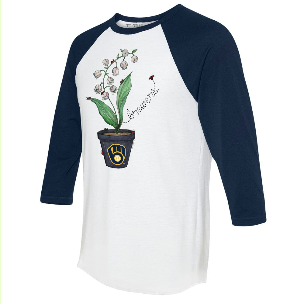 Milwaukee Brewers Tiny Turnip Unisex Lilies & Ladybugs 3/4-Sleeve Raglan T-Shirt - White/Navy - MLB on Sale