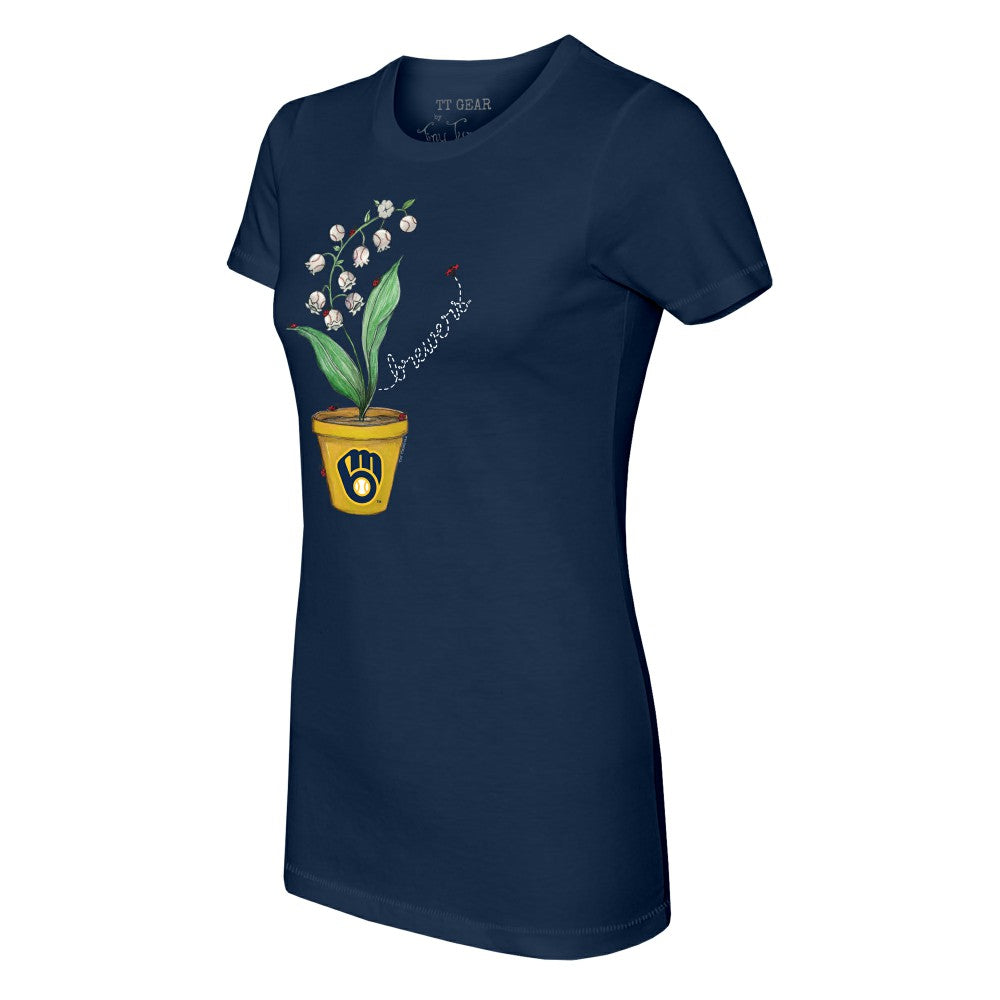Milwaukee Brewers Tiny Turnip Women's Lilies & Ladybugs T-Shirt - Navy - MLB Online