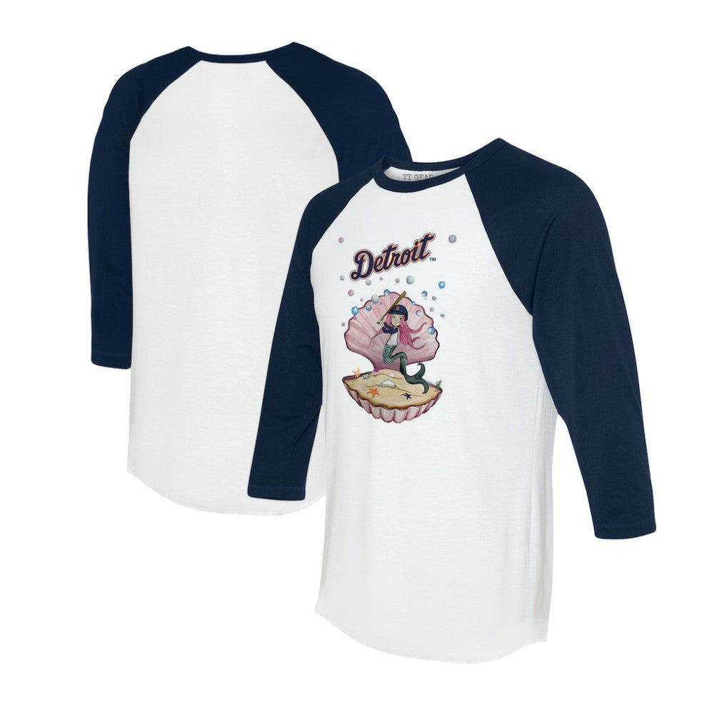 Detroit Tigers Tiny Turnip Unisex Mermaid 3/4-Sleeve Raglan T-Shirt - White/Navy - MLB Discount