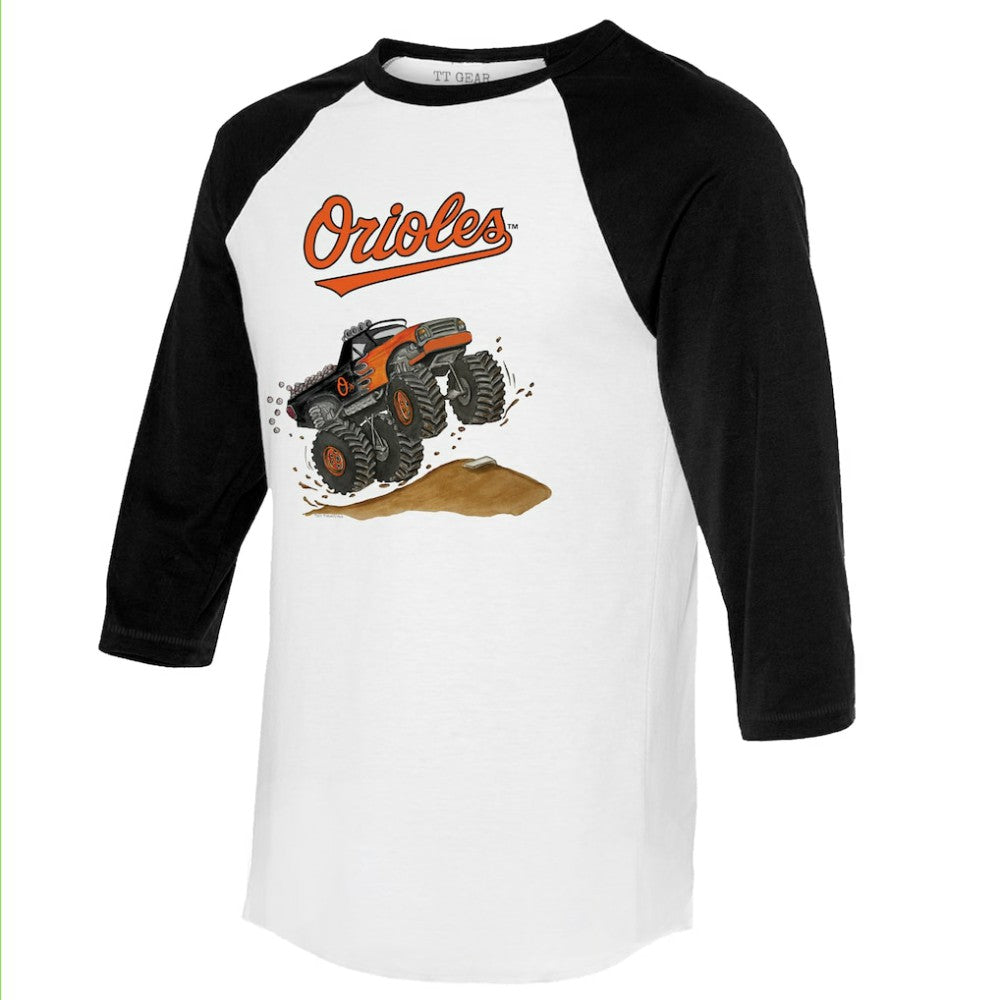 Baltimore Orioles Tiny Turnip Unisex Monster Truck 3/4-Sleeve Raglan T-Shirt - White/Black - MLB Sale
