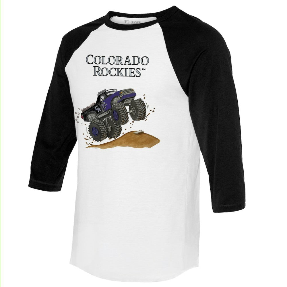 Colorado Rockies Tiny Turnip Unisex Monster Truck 3/4-Sleeve Raglan T-Shirt - White/Black - MLB Discount