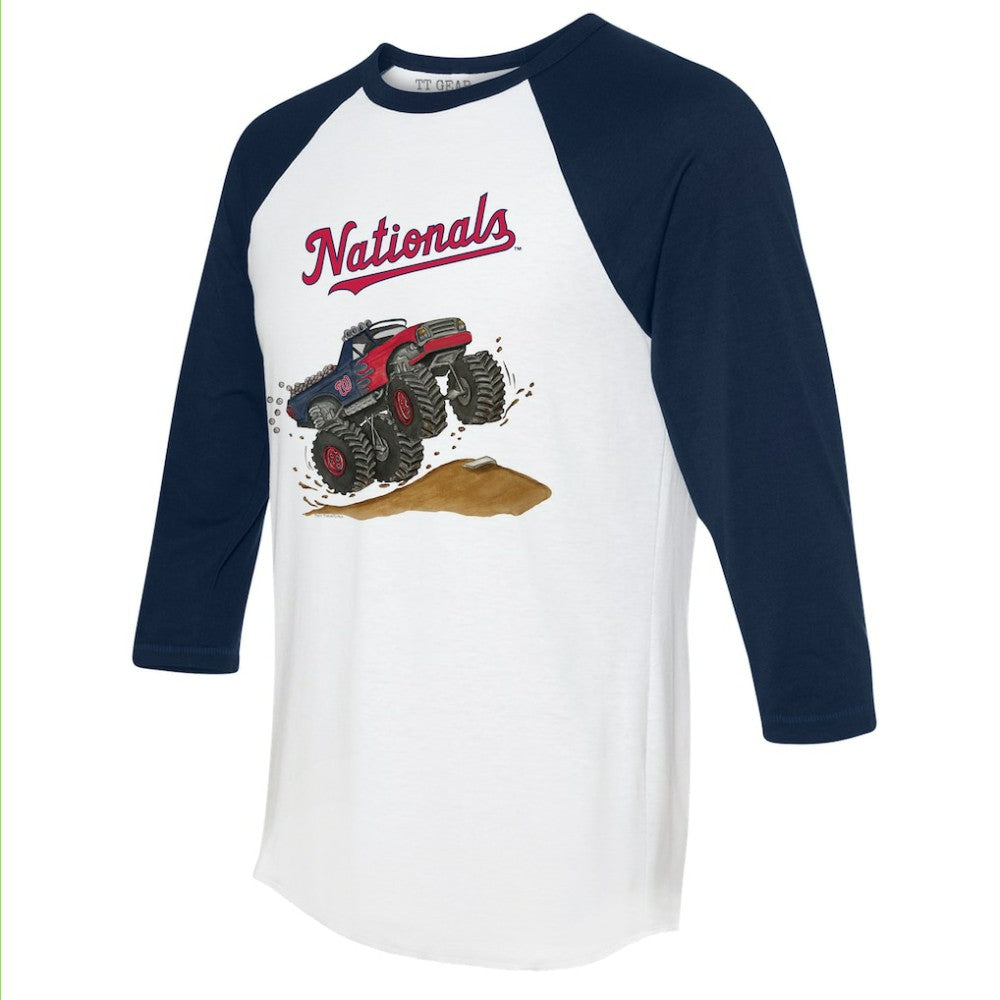 Washington Nationals Tiny Turnip Unisex Monster Truck 3/4-Sleeve Raglan T-Shirt - White/Navy - MLB Discount