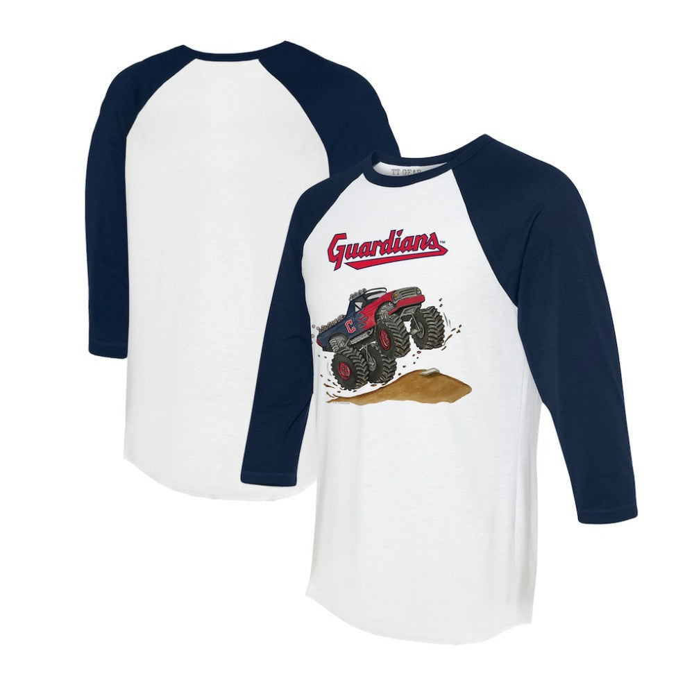 Cleveland Guardians Tiny Turnip Unisex Monster Truck 3/4-Sleeve Raglan T-Shirt - White/Navy - MLB on Sale