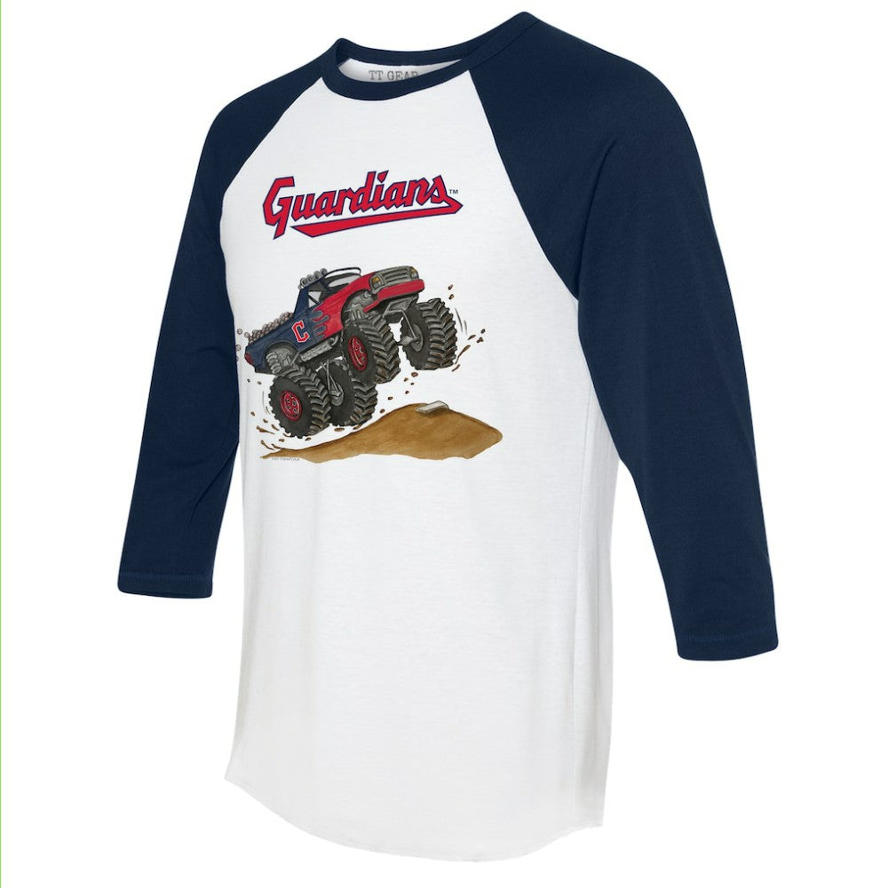 Cleveland Guardians Tiny Turnip Unisex Monster Truck 3/4-Sleeve Raglan T-Shirt - White/Navy - MLB on Sale