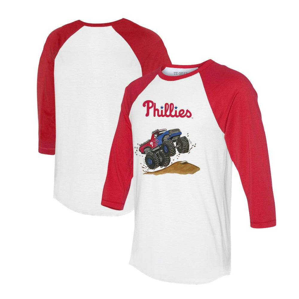 Philadelphia Phillies Tiny Turnip Unisex Monster Truck 3/4-Sleeve Raglan T-Shirt - White/Red - MLB Discount