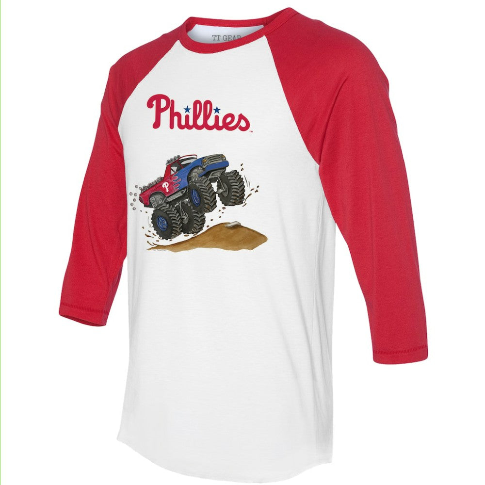 Philadelphia Phillies Tiny Turnip Unisex Monster Truck 3/4-Sleeve Raglan T-Shirt - White/Red - MLB Discount