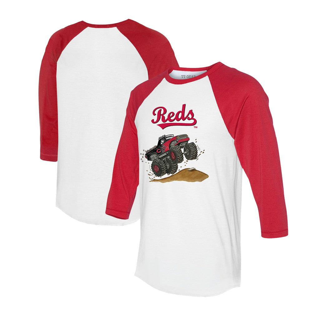 Cincinnati Reds Tiny Turnip Unisex Monster Truck 3/4-Sleeve Raglan T-Shirt - White/Red - MLB Lifestyle